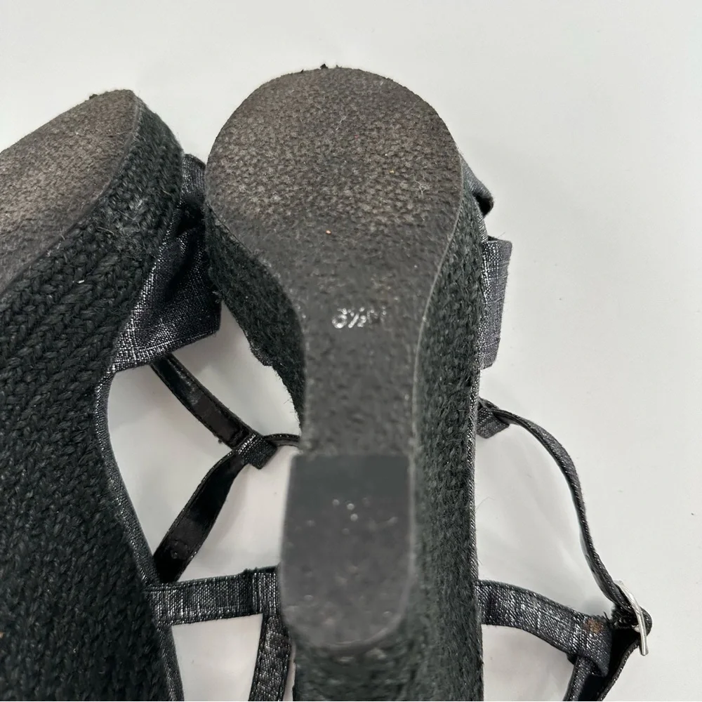White House Black market sandals size 8.5 silver denim platform espadrilles